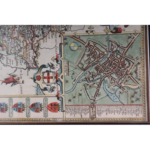 303 - JOHN SPEED (1552-1629), The West Riding of Yorkshire, hand coloured engraved map Sudbury & Humble 16... 