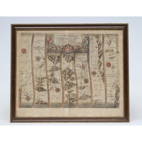 304 - JOHN OGILBY (1600-1678), The Roads from York to Whitby and Scarborough, engraved hand coloured strip... 