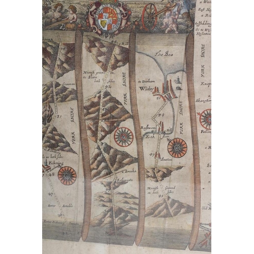 304 - JOHN OGILBY (1600-1678), The Roads from York to Whitby and Scarborough, engraved hand coloured strip... 