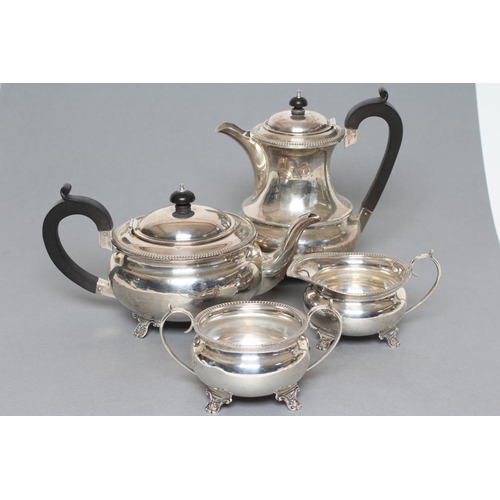 91 - A FOUR PIECE TEA SERVICE, maker Mappin & Webb, Birmingham 1926, of baluster form with straight gadro... 
