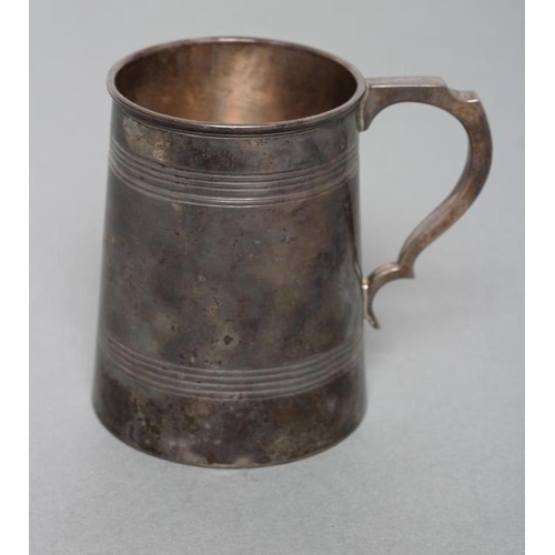 92 - A MUG, maker Harrod's Stores Ltd., Sheffield 1916, of tapering cylindrical form engraved 