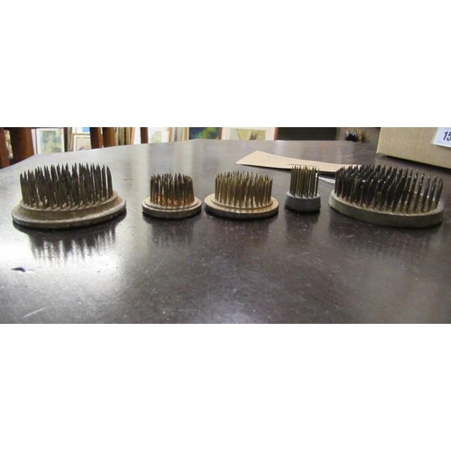 15 - GRADUATED SET OF FIVE IRON FLAX CARDING COMBS