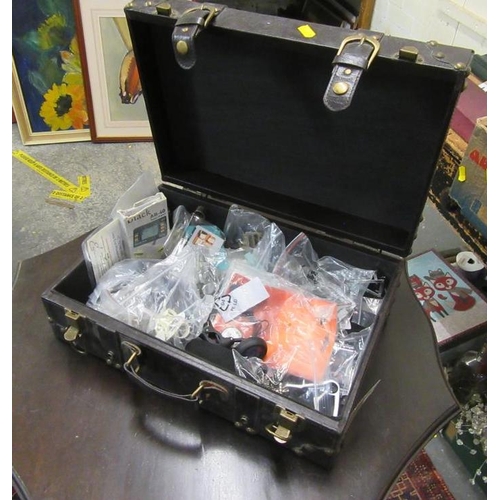 39 - LEATHER CASE OF MISCELLANEOUS ITEMS INCLUDING TOOLS