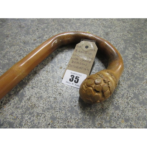 35 - BAMBOO WALKING CANE WITH CARVED DRAGON DECORATION