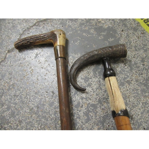 36 - CHAMOIS AND OTHER HORN HANDLED WALKING STICKS