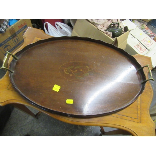 42 - INLAID OVAL TRAY AND A FOOTSTOOL