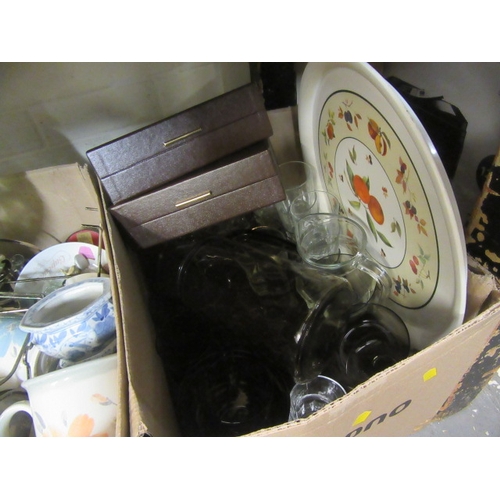 50 - BOX OF MISCELLANEOUS ITEMS AND A BOX OF GLASS INCLUDING WEBB CRYSTAL
