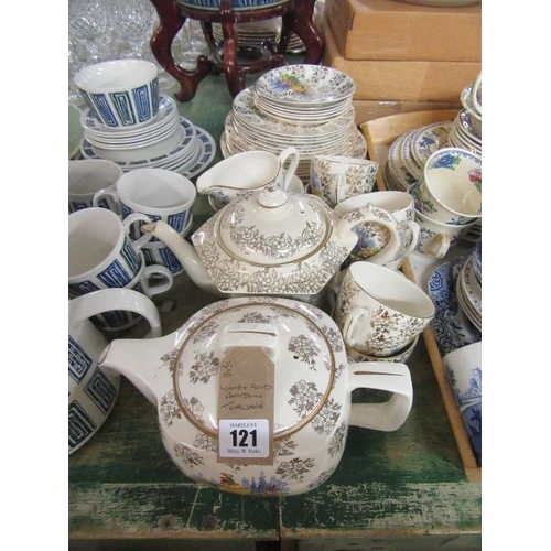 121 - WHITE AND GILT PATTERN TEA WARE