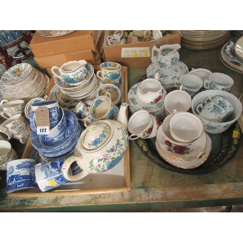 122 - TWO TRAYS OF MASONS AND SPODE AND OTHER CERAMICS