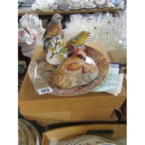 123 - QUANTITY OF COLLECTABLE PLATES AND TWO MODEL BIRDS