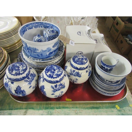 127 - TRAY OF BLUE AND WHITE CHINA INCLUDING RINGTONS