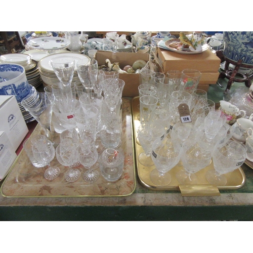128 - TWO TRAYS OF ROYAL BRIERLEY AND OTHER DRINKING GLASSES
