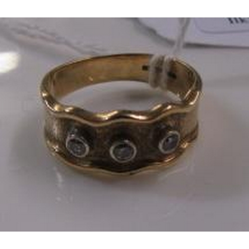 158 - 9CT GOLD THREE STONE RING   3.9 GMS GROSS