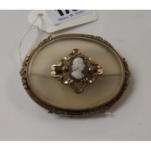 176 - VICTORIAN POLISHED HARD STONE AND CAMEO BROOCH