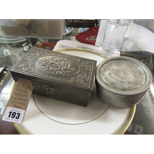 193 - QUANTITY OF JEWELLERY IN A METAL COVERED BOX