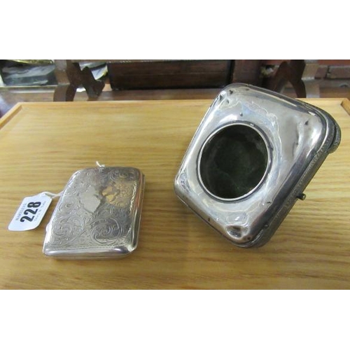 228 - SILVER CIGARETTE CASE 1OZ 19DWT AND A SILVER MOUNTED WATCH CASE