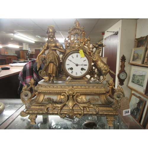 244 - FRENCH MANTEL CLOCK WITH PENDULUM AND KEY