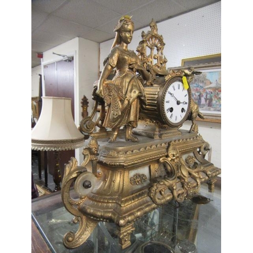 244 - FRENCH MANTEL CLOCK WITH PENDULUM AND KEY