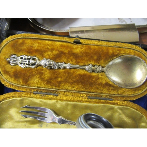 258 - QUANTITY OF PLATED CUTLERY AND A PAIR OF OPERA GLASES