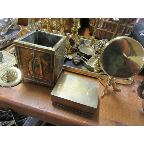 273 - TRAY OF BRASS INCLUDING CANDLESTICKS ETC
