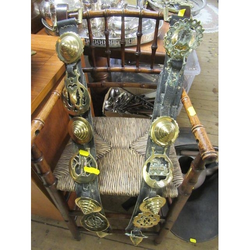 279 - BRASS JARDINIERE AND HORSE BRASSES