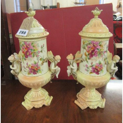 280 - PAIR OF CERAMIC LIDDED VASES