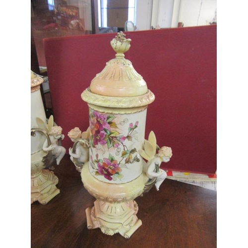 280 - PAIR OF CERAMIC LIDDED VASES