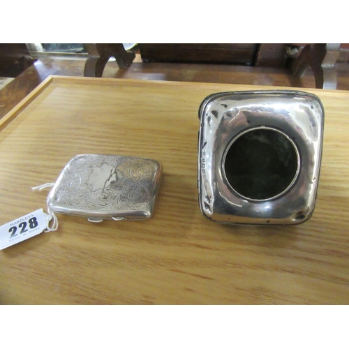 228 - SILVER CIGARETTE CASE 1OZ 19DWT AND A SILVER MOUNTED WATCH CASE