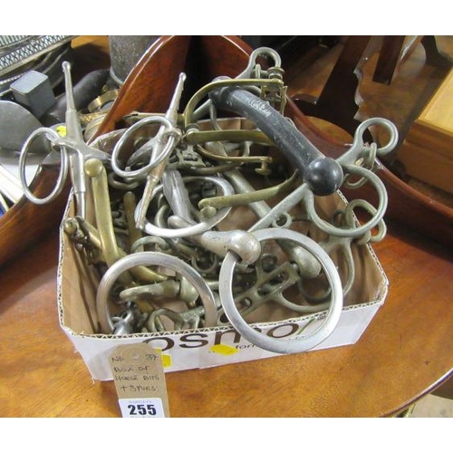 255 - BOX OF HORSE BITS AND SPURS