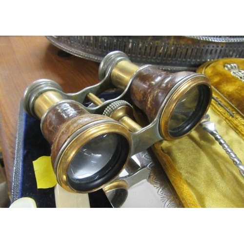 258 - QUANTITY OF PLATED CUTLERY AND A PAIR OF OPERA GLASES