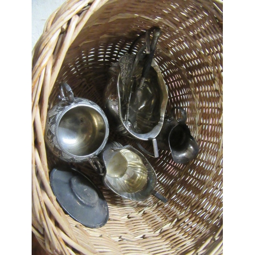 270 - BASKET OF METALWARE ETC