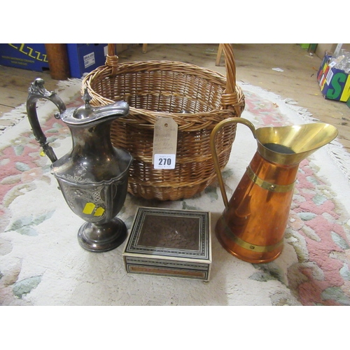 270 - BASKET OF METALWARE ETC