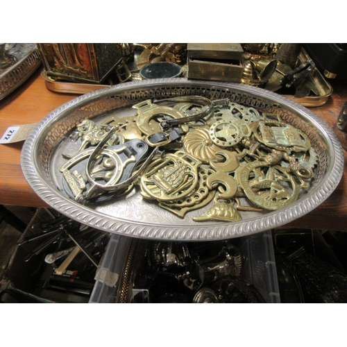272 - EPNS TRAY AND HORSE BRASSES ETC