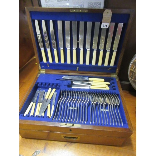274 - OAK CASED CANTEEN OF CUTLERY