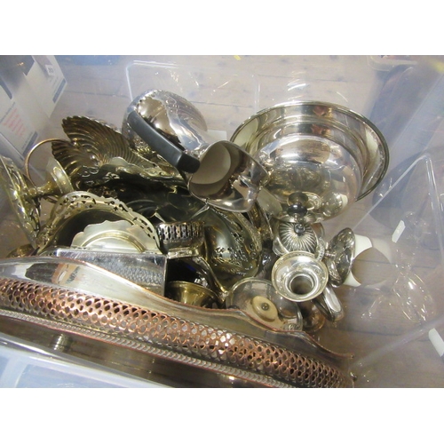 276 - BOX OF EPNS ETC INCLUDING TEAWARE AND TRAYS