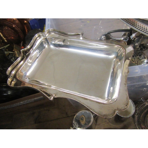 276 - BOX OF EPNS ETC INCLUDING TEAWARE AND TRAYS