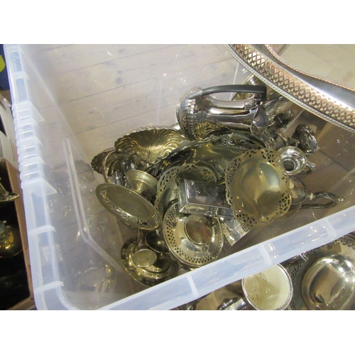 276 - BOX OF EPNS ETC INCLUDING TEAWARE AND TRAYS