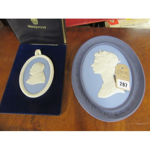 287 - WEDGWOOD CHURCHILL AND QUEEN ELIZABETH II PLAQUES