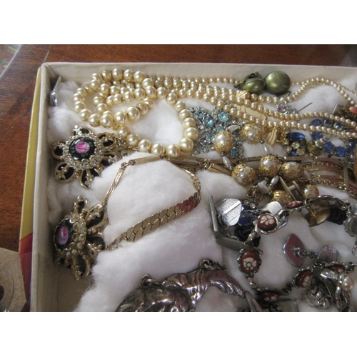 293 - BOX OF COSTUME JEWELLERY INCLUDING NECKLACES ETC
