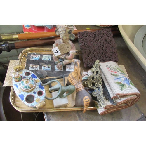 13 - TRAY OF MIXED ITEMS INCLUDING FRENCH INK WELL AND SEAL