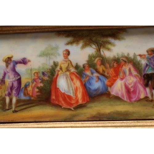 14 - A CONTINENTAL PORCELAIN SMALL PLAQUE, late 19th century, of plain oblong form, painted in polychrome... 