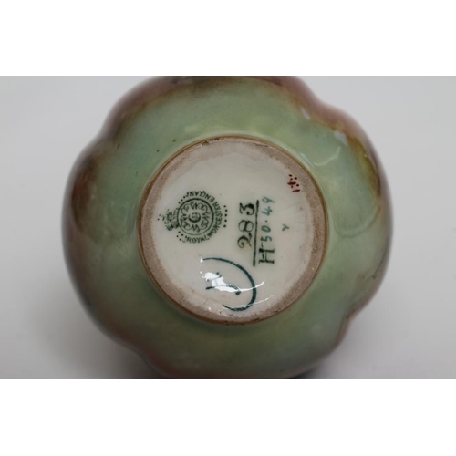 31 - A SMALL ROYAL WORCESTER CHINA VASE, c.1908, of lobed ovoid form with waisted neck, painted in colour... 