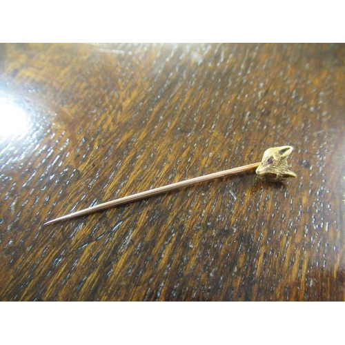 178 - 9CT GOLD STICK PIN WITH 15CT GOLD FOX HEAD