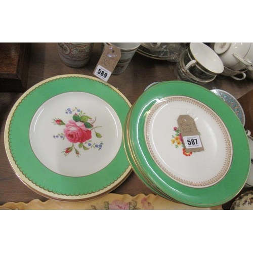 587 - EIGHT GREEN DINNER PLATES