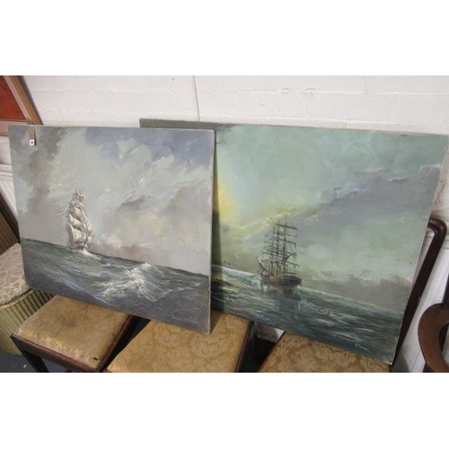 708 - TWO UNFRAMED OIL ON CANVAS   SEA SCAPES