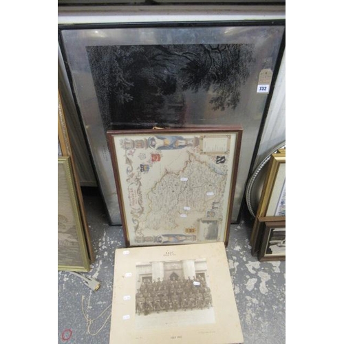 732 - WWII PHOTO  WEST RIDING MAP AND A MEZZOTINT