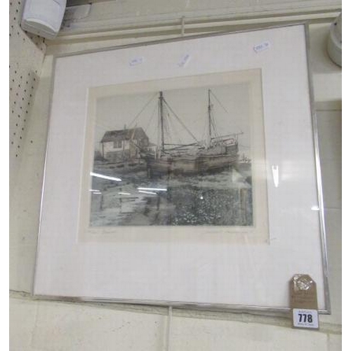 778 - SIGNED SHIP PRINT BY M CHAPLIN