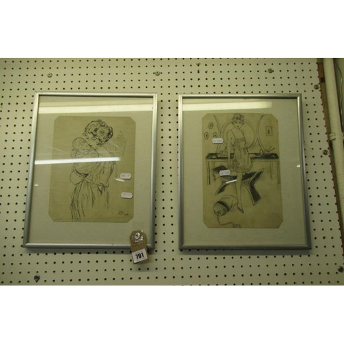 791 - TWO FRAMED 1920S SKETCHES