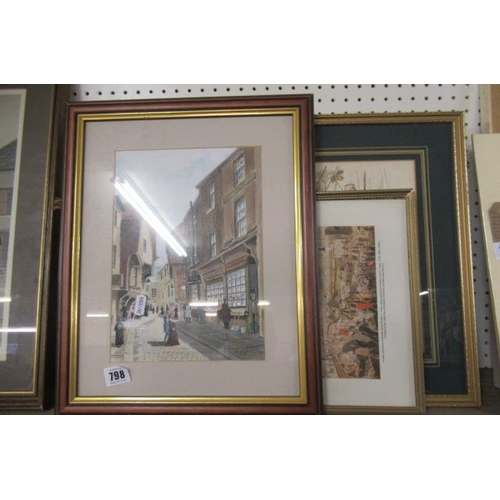 798 - W ADDS WATERCOLOUR OF YORK AND THREE OTHER PRINTS