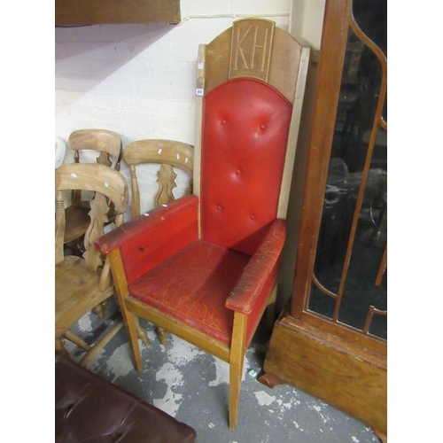 817 - RED LEATHER THRONE CHAIR